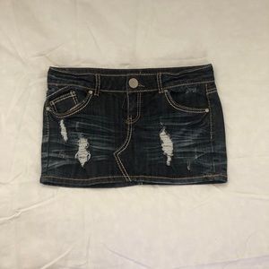 Vintage denim embellished studded ripped y2k mini skirt